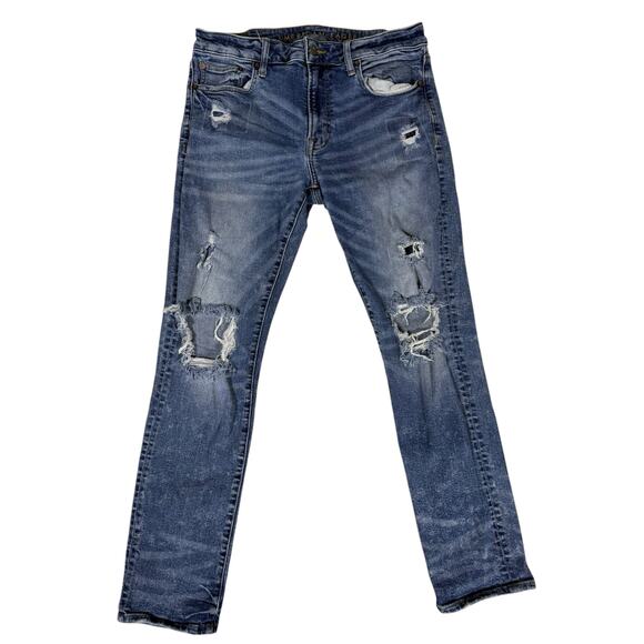 Men's American Eagle Slim Flex Ripped Distressed Jeans Size 33 x 30 - Picture 1 of 9